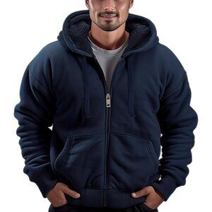 Lined Hoodies for Men Heavyweight Full Zip Up Sweatshirt Thick Fleece Jackets